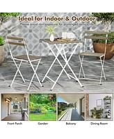 3 Piece Patio Acacia Wood Bistro Set with Slatted Seat and Tabletop