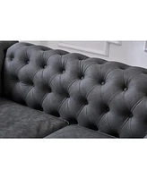Classic Chesterfield Sofa Loveseat for Living Room Grey Faux Leather
