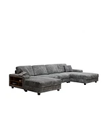 Convertible Corduroy Sofa, Large 4 Seat, Living Room Chair, Dark Grey