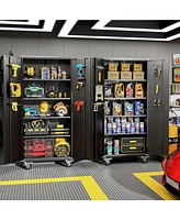 Veripco Garage Storage Cabinets with Locking Doors and 4 Adjustable Shelves, Metal Storage Cabinets with Wheels for Garage, Office, Kitchen, Laundry&U