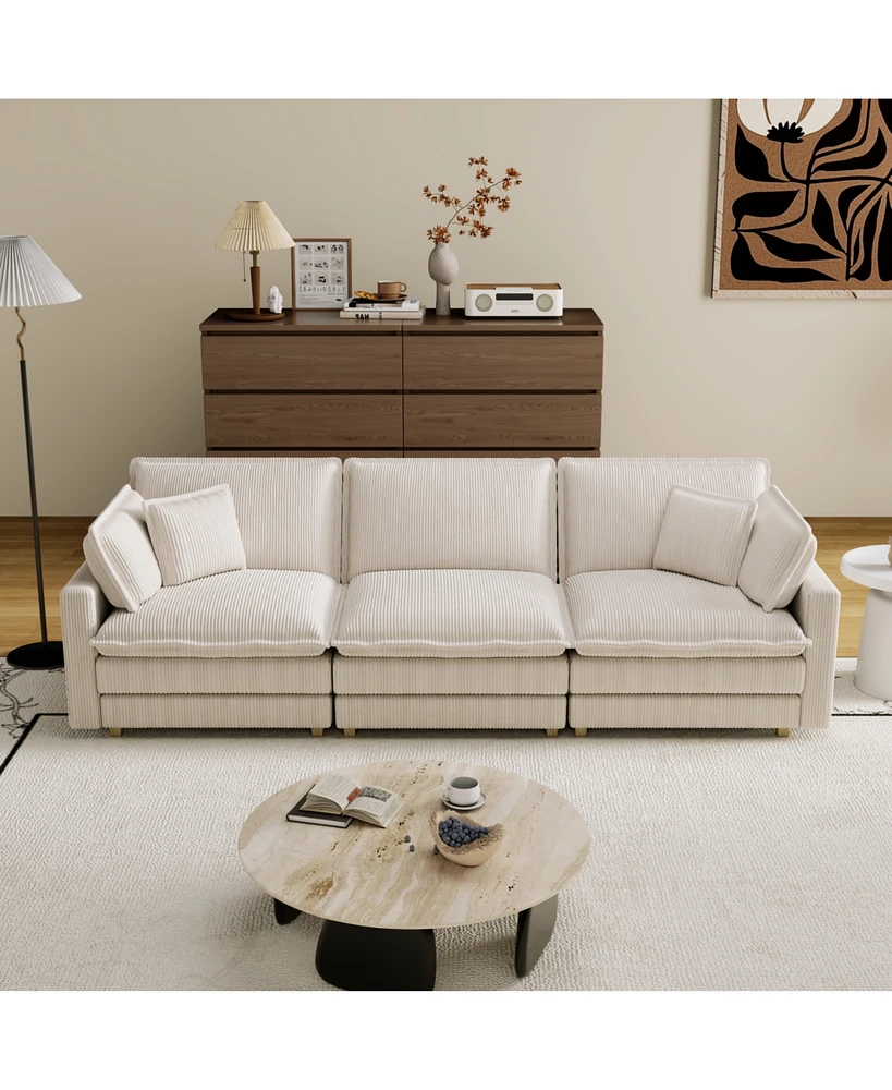 Beige Modular Sectional Sofa with Pillows for Living Room and Bedroom
