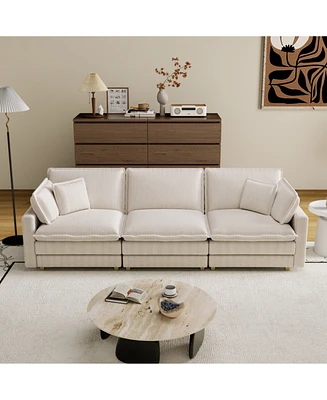 Beige Modular Sectional Sofa with Pillows for Living Room and Bedroom