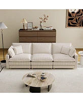 Beige Modular Sectional Sofa with Pillows for Living Room and Bedroom