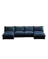 U Shape Sectional Sofa, Armless with Ottoman and French Edge