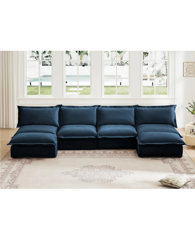 U Shape Sectional Sofa, Armless with Ottoman and French Edge