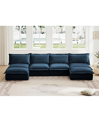 U Shape Sectional Sofa, Armless with Ottoman and French Edge
