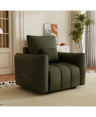 Modern Lounge Chair - Teddy Fabric Sofa with Pillow - Army Green