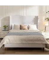 Hayden Wingback Upholstered Queen Bed: Tall Headboard, Ivory Canvas