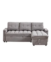 78.75" Reclining Sofa, Pull-Out Sofa Bed with Usb and tape-c charging ports, L-Shaped Sectional Sofa with Reclining Storage and Arm Side Organize