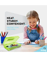 Enday Plastic Pencil Box with Snap Closure Lids Pink, Small Utility Storage Crayon School and Office Supplies Case Organizer, 1 Pc
