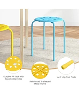 17.5 Inch Set of 6 Portable Plastic Stack Stools with Metal Frame