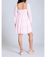 Motherhood Maternity Long Sleeve Front Tie Tiered Mini Dress