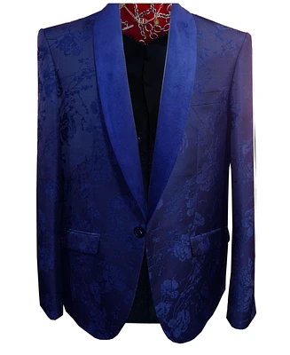 Elie Balleh Boys Navy Slim Fit Floral Shawl Collar Blazer