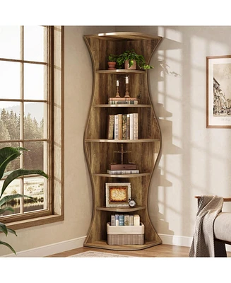 Tribesigns 73.2" Tall Corner Bookcase, Farmhouse 6-Tier Corner Shelf for Small Space, Freestanding Bookshelf Display Shelf Plant Stand, Living Ro