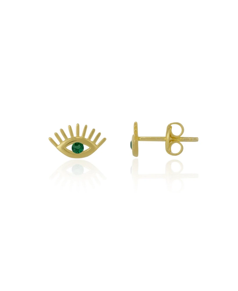 Spero London Emerald Color Eye Stud Earring Sterling Silver