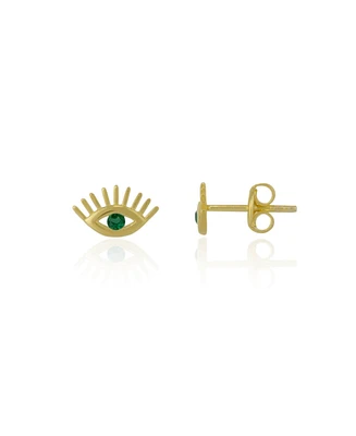 Spero London Emerald Color Eye Stud Earring Sterling Silver
