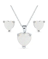 Bling Jewelry Romantic Opal Heart Pendant Necklace and Stud Earrings Sterling Silver