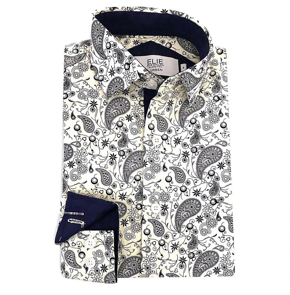 Elie Balleh Big Boys White Paisley Slim Fit Shirt