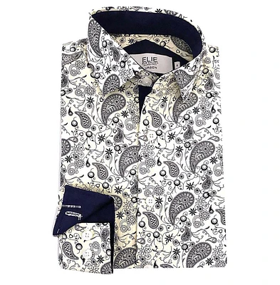 Elie Balleh Big Boys White Paisley Slim Fit Shirt