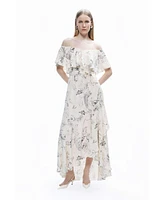 Nocturne Women's Patterned Midi Dress with Sash Tie