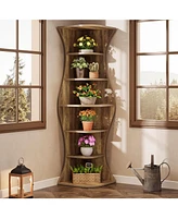 Tribesigns 73.2" Tall Corner Bookcase Set of 2, Farmhouse 6-Tier Corner Shelf for Small Space, Freestanding Bookshelf Display Shelf Plant Stand,