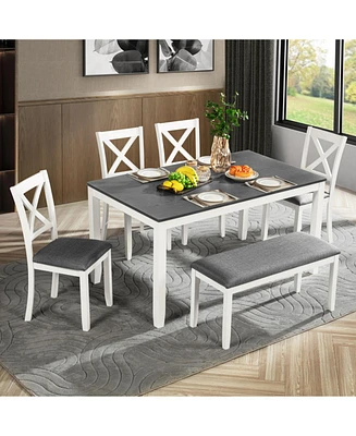 6-Piece Grey & White Dining Set with Bench