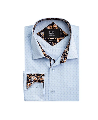 Elie Balleh Big Boys Blue Slim Fit Jacquard Dot Shirt