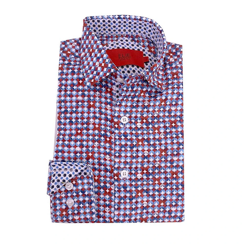 Elie Balleh Big Boys Blue Printed Short Sleeve Slim Fit Shirt