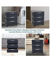 3-Tier Storage Cabinet with Drawers - Indoor or Outdoor Plastic Organizer 29.5" H Garage, Office, Home, Laundry Room
