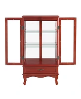 Lighted Glass Cabinet Glass Wine Cabinet Curio Display Cabinet with Adjustable Glass Shelves 2 Doors and 1 drawer Cabinet Bulb Included Cherry