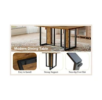 Wood-Textured Mdf Dining Set: 67" Table and 4 Brown Suede Chairs