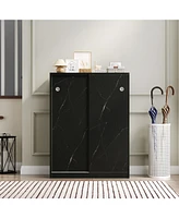 Marble black shoe cabient with sliding door have 6 layers can storage at least30 pairs shoes