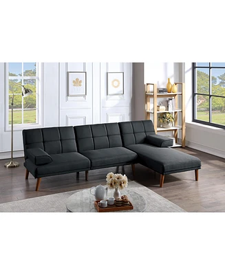 Black Color Polyfiber 2 Piece Sectional Sofa Set Solid Wood Legs Tufted Couch Adjustable Sofa Chaise
