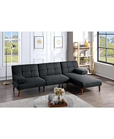 Black Color Polyfiber 2 Piece Sectional Sofa Set Solid Wood Legs Tufted Couch Adjustable Sofa Chaise