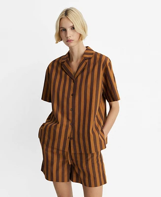 Mango Women's Two-Tone Woven Striped Short Sleeve Sleepshirt