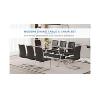 Elegant Glass & Black Pu Dining Set: 71"x35.4" with 8 Chairs