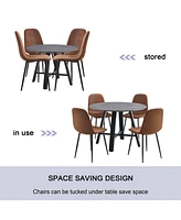 Modern Dining Set: 42" Round Mdf Table, 4 Fabric Chairs