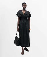 Mango Women's Gathered Panel Long Linen Dress