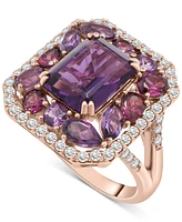 Amethyst (4-1/6 ct. t.w.), Rose de France Amethyst (7/8 ct. t.w.) & Diamond (1/2 ct. t.w.) Halo Ring in 14k Rose Gold