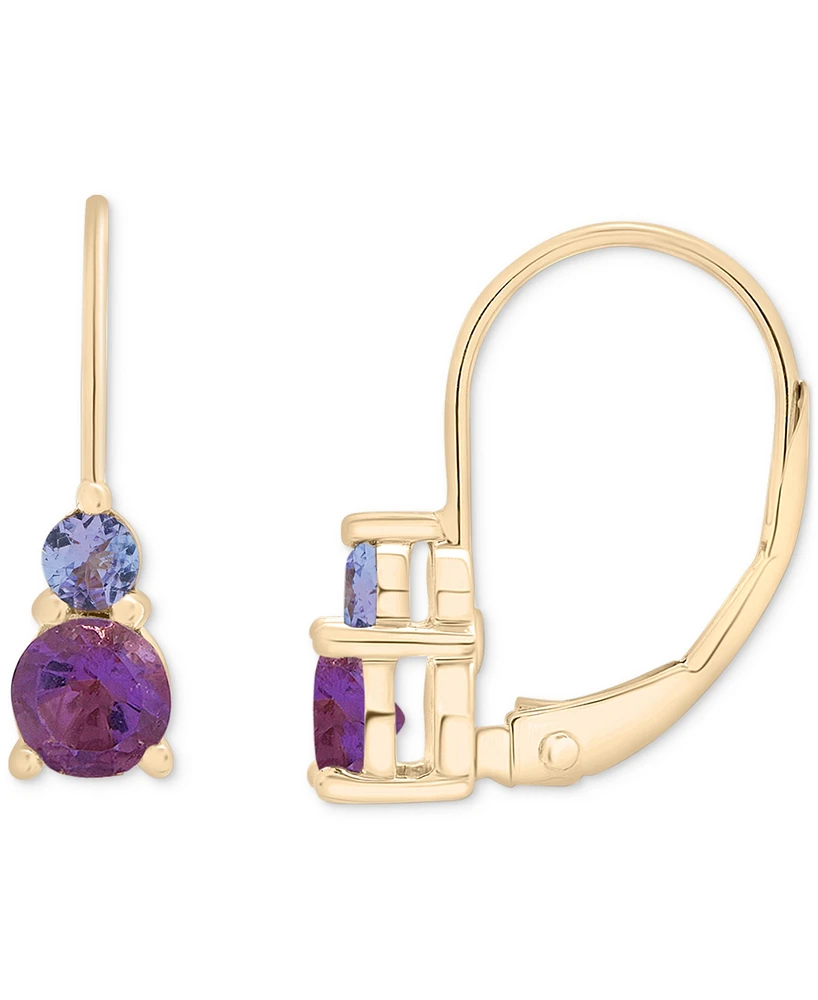 Amethyst (1/2 ct. t.w.) & Tanzanite (1/6 ct. t.w.) Leverback Hoop Earrings in 10k Gold