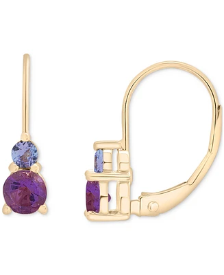 Amethyst (1/2 ct. t.w.) & Tanzanite (1/6 ct. t.w.) Leverback Hoop Earrings in 10k Gold