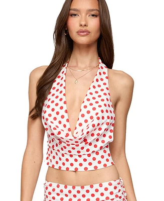 Edikted Women's Zoe Polka Dot Cowl Neck Top