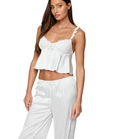 Edikted Women's Izabella Lacey Satin Effect Ruffle Top