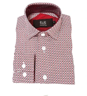 Elie Balleh Big Boys Red Printed Short Sleeve Button-Down Slim Fit Shirt