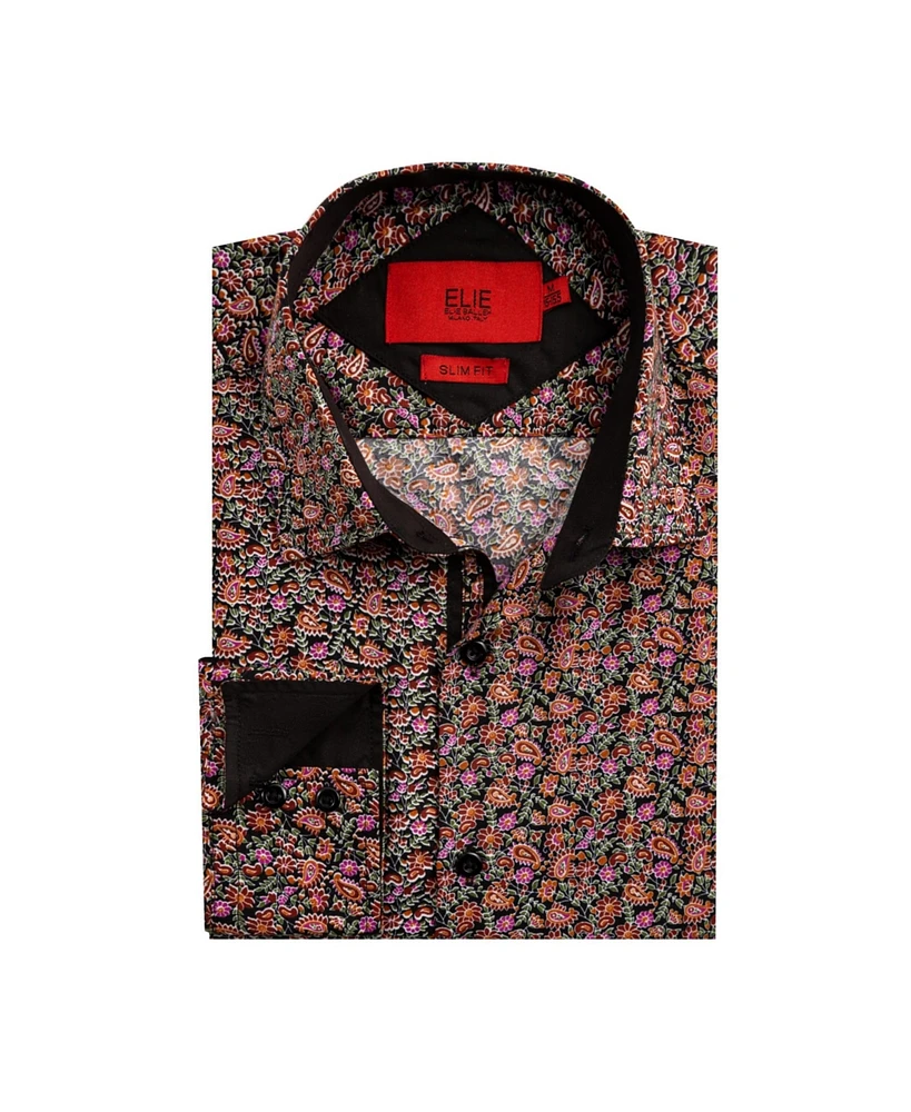 Elie Balleh Big Boys Black Slim Fit Paisley Print Shirt