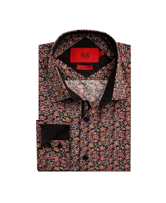 Elie Balleh Big Boys Black Slim Fit Paisley Print Shirt