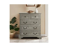 Modern White 5 Drawer Dresser Bathrooom Cabinet Ample Storage Wide Chest of Drawers