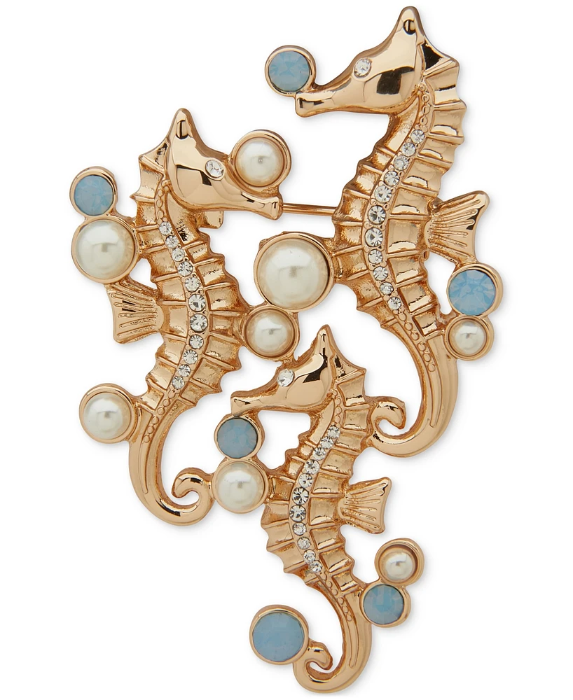 Anne Klein Gold-Tone Mixed Stone Seahorse Pin