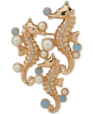 Anne Klein Gold-Tone Mixed Stone Seahorse Pin
