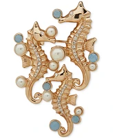 Anne Klein Gold-Tone Mixed Stone Seahorse Pin